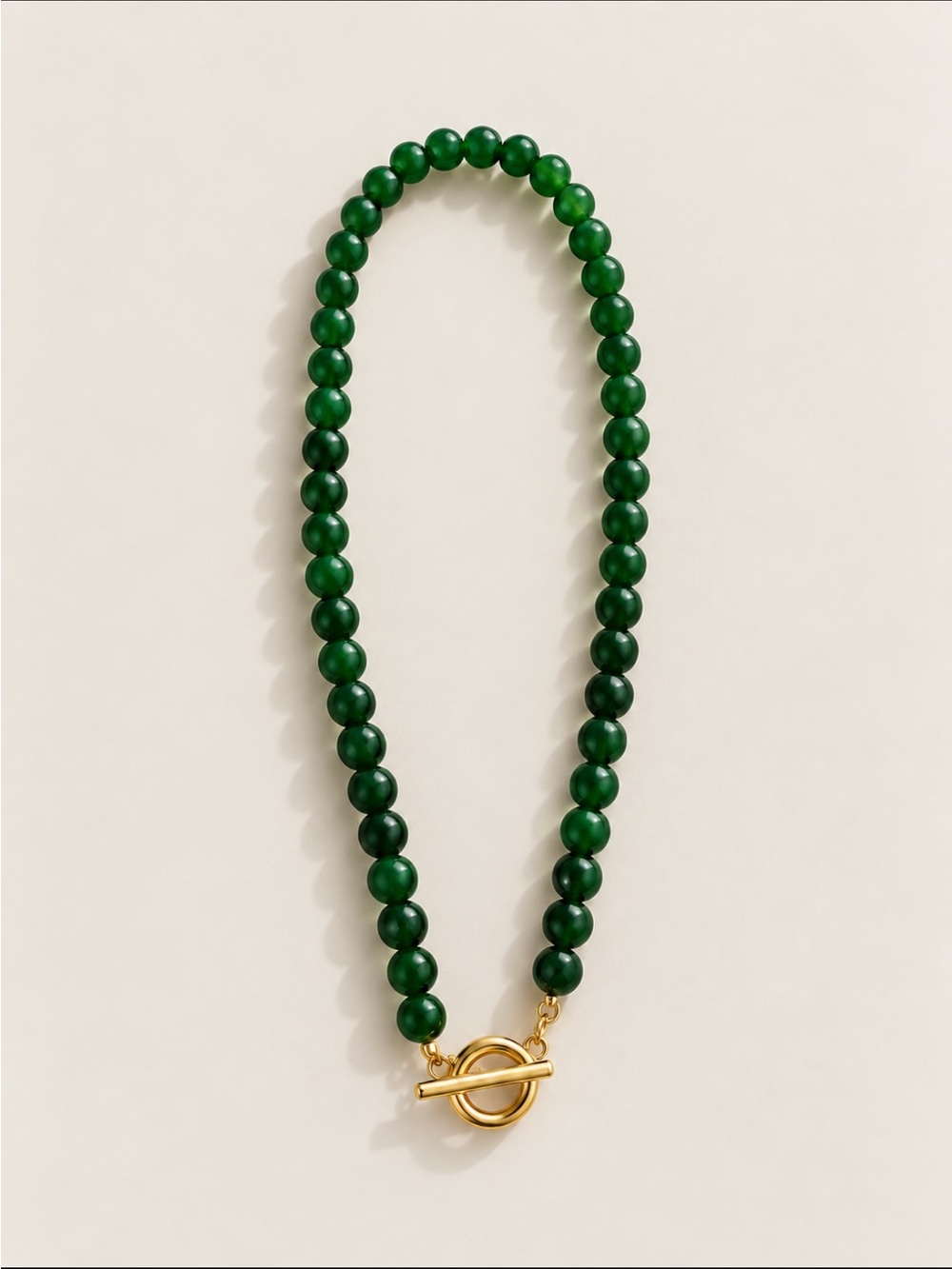 New! Emerald Green Beaded Gold Toggle Necklace NWOT